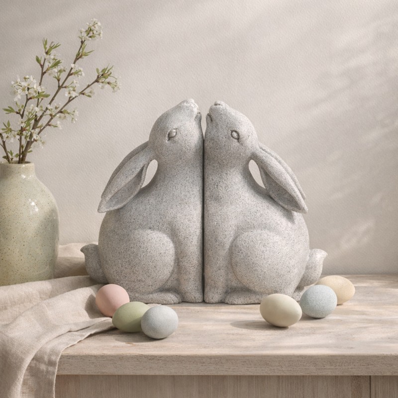 BUN BUN ΔΙΑΚΟΣΜΗΤΙΚΟ ΒΙΒΛΙΟΣΤΑΤΗΣ SET 2ΤΜΧ 22x9x18cm POLYRESIN ΜΠΕΖ