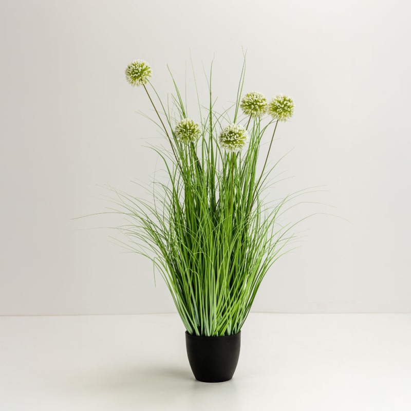 GRASS FLOWER ΦΥΤΟ ΤΕΧΝΗΤΟ ΣΕ ΓΛΑΣΤΡΑ 85cm PVC ΠΡΑΣΙΝΟ