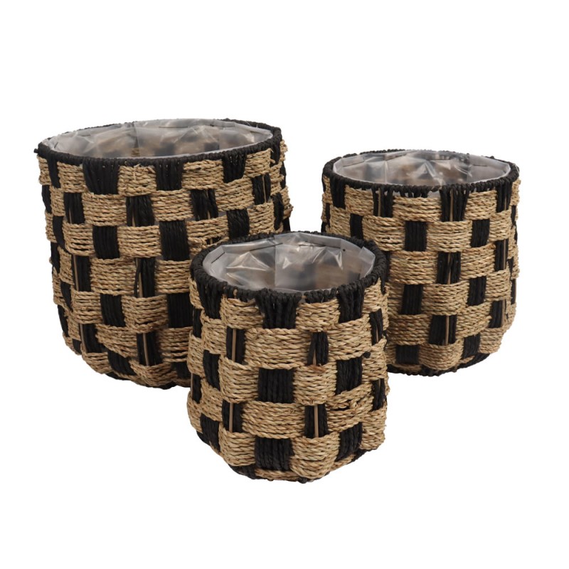 SULIEN ΚΑΛΑΘΙ SET 3ΤΜΧ 34x34x31cm SEAGRASS ΦΥΣΙΚΟ ΜΑΥΡΟ PAPER ROPE