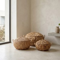 KEA ΚΑΛΑΘΙ ΜΕ ΚΑΠΑΚΙ SET 3ΤΜΧ 40x40x19cm SEAGRASS ΦΥΣΙΚΟ