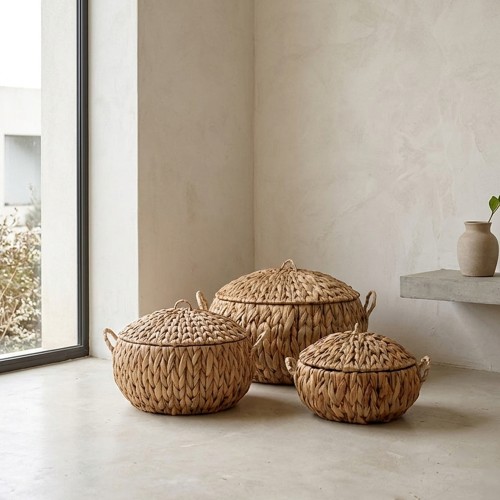 KEA ΚΑΛΑΘΙ ΜΕ ΚΑΠΑΚΙ SET 3ΤΜΧ 40x40x19cm SEAGRASS ΦΥΣΙΚΟ