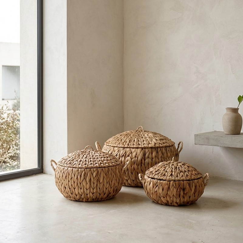 KEA ΚΑΛΑΘΙ ΜΕ ΚΑΠΑΚΙ SET 3ΤΜΧ 40x40x19cm SEAGRASS ΦΥΣΙΚΟ