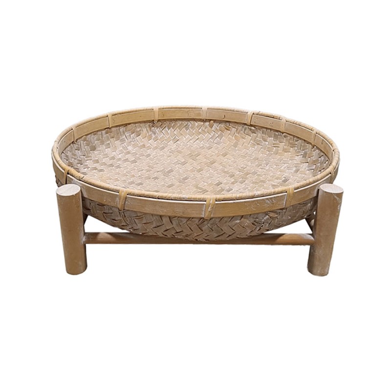 Σετ-2Τεμ.ITHAKI ΔΙΣΚΟΣ ΜΕ ΒΑΣΗ 45x45x13cm ΞΥΛΟ ΕΛΑΤΟΥ WHITE WASHED
