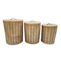 ITHAKI ΚΑΛΑΘΙ ΜΕ ΚΑΠΑΚΙ SET 3ΤΜΧ 51x51x61cm ΞΥΛΟ ΕΛΑΤΟΥ WHITE WASHED ΦΥΣΙΚΟ ΔΕΡΜΑ
