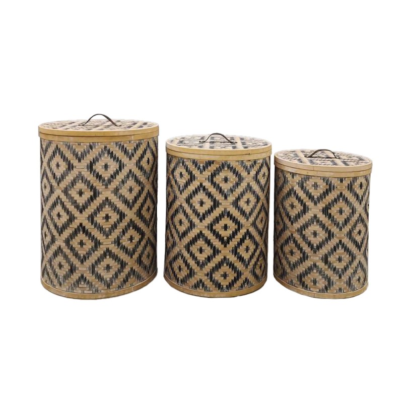 NUBIA ΚΑΛΑΘΙ ΜΕ ΚΑΠΑΚΙ SET 3ΤΜΧ 47x47x62cm BAMBOO ΦΥΣΙΚΟ ΜΑΥΡΟ ΔΕΡΜΑ