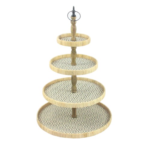 RIBBONS ΟΡΝΤΕΒΙΕΡΑ 4 ΕΠΙΠΕΔΑ 50x50x76cm RATTAN ΦΥΣΙΚΟ ΜΑΥΡΟ PLYWOOD