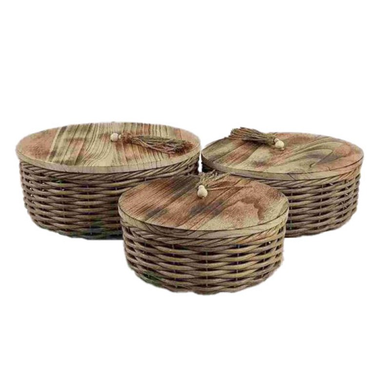 KEGAN ΚΟΥΤΙ ΑΠΟΘΗΚΕΥΣΗΣ ΣΕΤ 3ΤΜΧ 41x41x17cm ΞΥΛΟ ΚΑΦΕ RATTAN