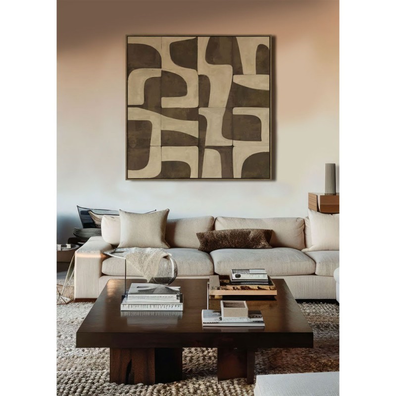BOHO BALANCE ΠΙΝΑΚΑΣ ΔΙΑΚΟΣΜΗΤΙΚΟΣ ΜΕ ΚΟΡΝΙΖΑ 80x80x4cm ΚΑΜΒΑΣ ΚΑΦΕ ΜΠΕΖ PP