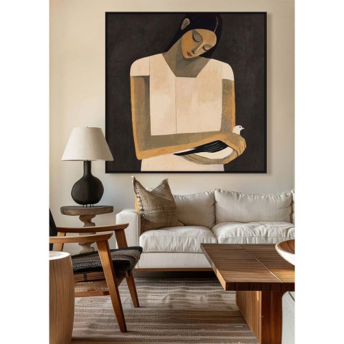 SERENITY B ΠΙΝΑΚΑΣ ΔΙΑΚΟΣΜΗΤΙΚΟΣ ΜΕ ΚΟΡΝΙΖΑ 100x100x4cm ΚΑΜΒΑΣ ΜΠΕΖ ΚΑΦΕ PP