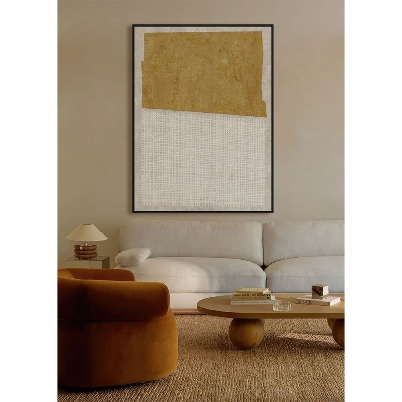 DUE MONDI ΠΙΝΑΚΑΣ ΔΙΑΚΟΣΜΗΤΙΚΟΣ ΜΕ ΚΟΡΝΙΖΑ 90x120x4cm ΚΑΜΒΑΣ ΜΠΕΖ ΜΟΥΣΤΑΡΔΙ ΞΥΛΟ ΜΑΥΡΟ