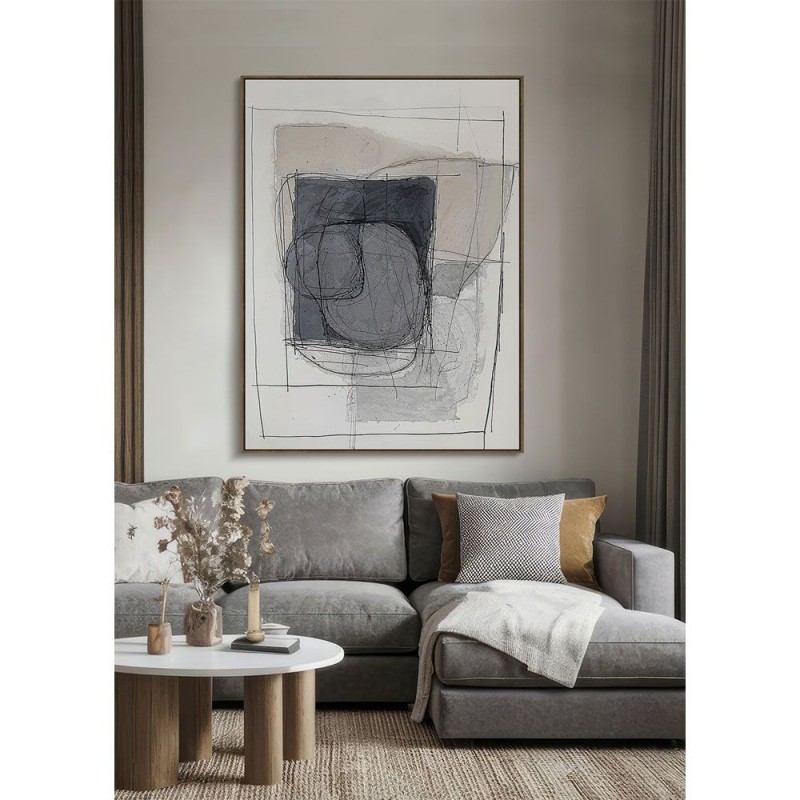 WOMB BEAUTY ΠΙΝΑΚΑΣ ΔΙΑΚΟΣΜΗΤΙΚΟΣ ΜΕ ΚΟΡΝΙΖΑ 90x120x4cm ΚΑΜΒΑΣ ΜΠΛΕ ΣΚΟΥΡΟ ΓΚΡΙ ΜΠΕΖ ΞΥΛΟ ΦΥΣΙΚΟ