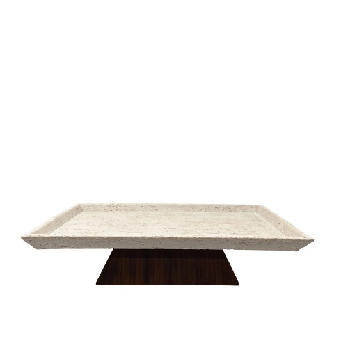 TRAVERTINO ΔΙΣΚΟΣ ΔΙΑΚΟΣΜΗΣΗΣ 40x22x10cm POLYRESIN STONE ΚΑΦΕ ΣΚΟΥΡΟ