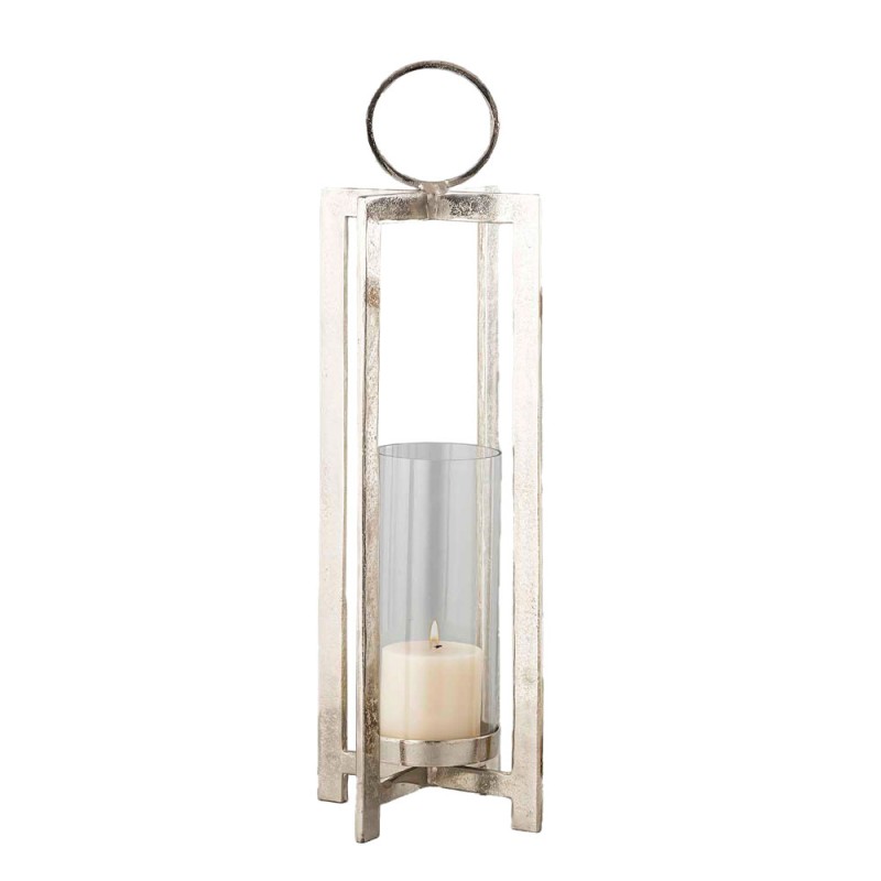 BEACON LIGHT ΦΑΝΑΡΙ 25.5x25.5x78cm ΑΛΟΥΜΙΝΙΟ ΑΣΗΜΙ ΓΥΑΛΙ