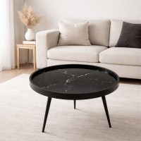MARM COFFEE TABLE ΜΑΥΡΟ ΜΕ PATTERN ΜΑΥΡΟ 60x60x45cm