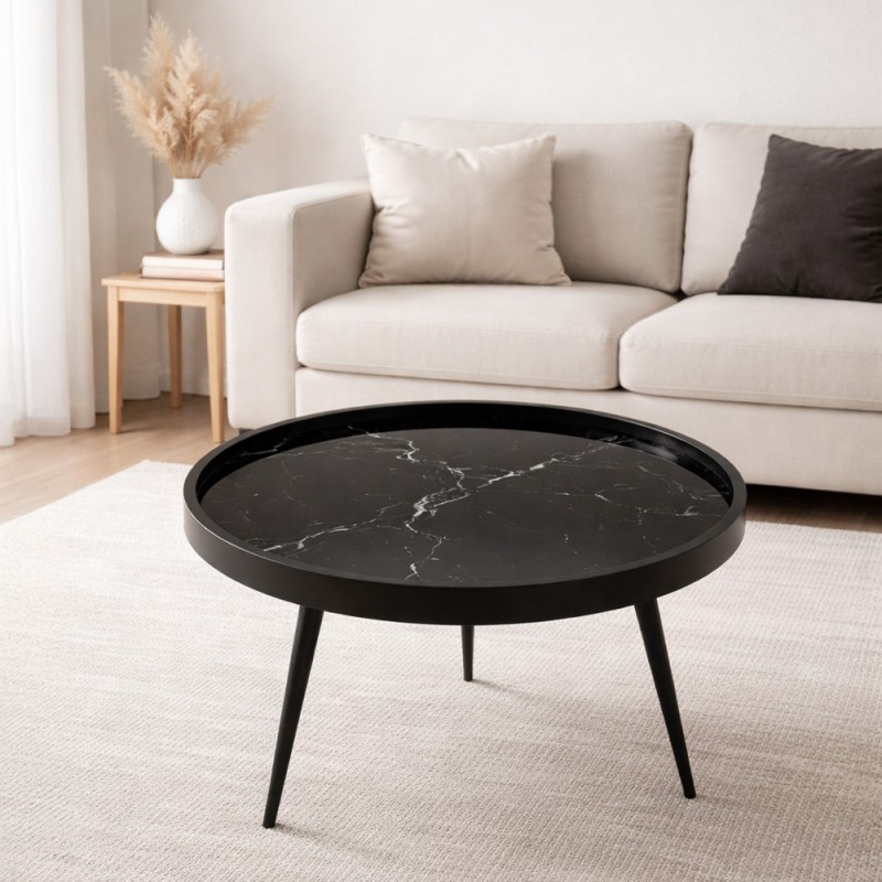 MARM COFFEE TABLE ΜΑΥΡΟ ΜΕ PATTERN ΜΑΥΡΟ 60x60x45cm