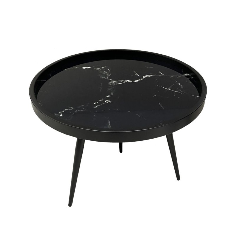 MARM COFFEE TABLE ΜΑΥΡΟ ΜΕ PATTERN ΜΑΥΡΟ 60x60x45cm