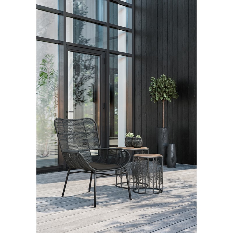 LEAF COFFEE TABLE SET 2ΤΕΜ ΜΑΥΡΟ ΦΥΣΙΚΟ 40x40x45cm