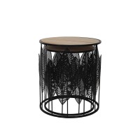 LEAF COFFEE TABLE SET 2ΤΕΜ ΜΑΥΡΟ ΦΥΣΙΚΟ 40x40x45cm
