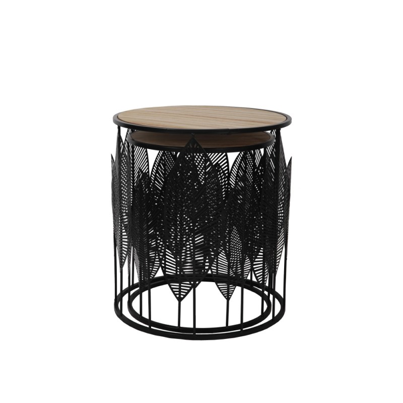 LEAF COFFEE TABLE SET 2ΤΕΜ ΜΑΥΡΟ ΦΥΣΙΚΟ 40x40x45cm