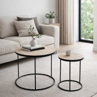 PARKE COFFEE TABLE SET 2ΤΕΜ ΜΑΥΡΟ ΦΥΣΙΚΟ 48x48x45cm