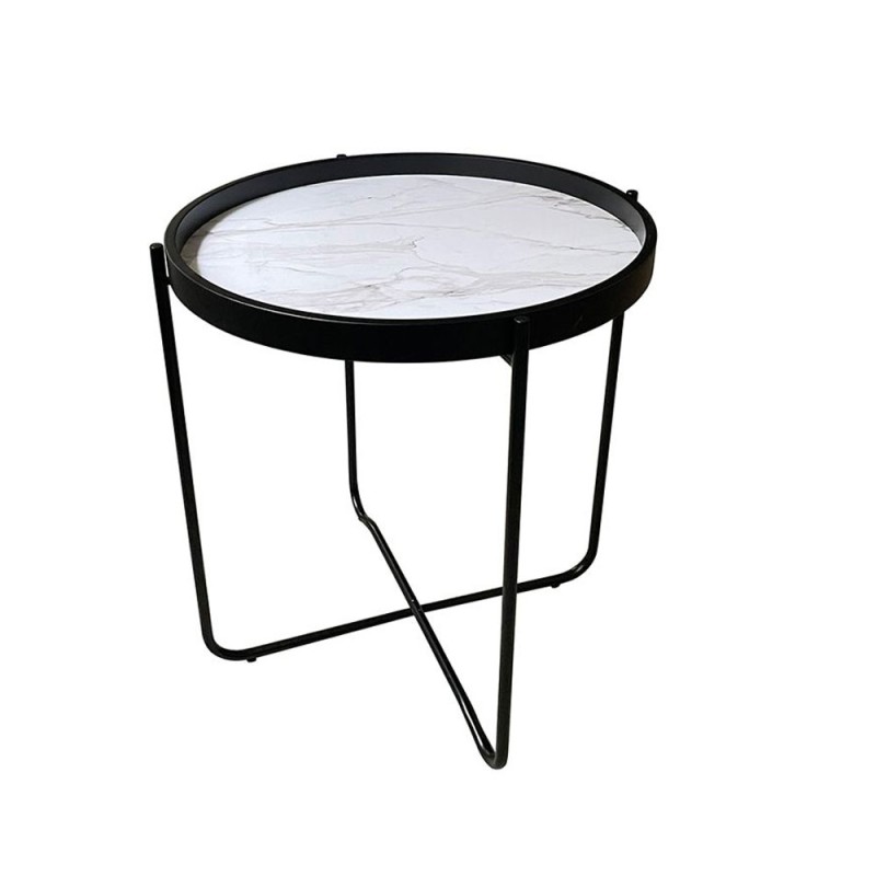 ALABASTER SIDE TABLE ΛΕΥΚΟ ΜΕ PATTERN ΜΑΥΡΟ 53x53x55cm