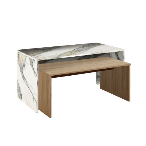 TUNUSIA COFFEE TABLE ARTISAN OAK ΛΕΥΚΟ ΜΕ ΟΨΗ ΜΑΡΜΑΡΟΥ 90x45x45cm