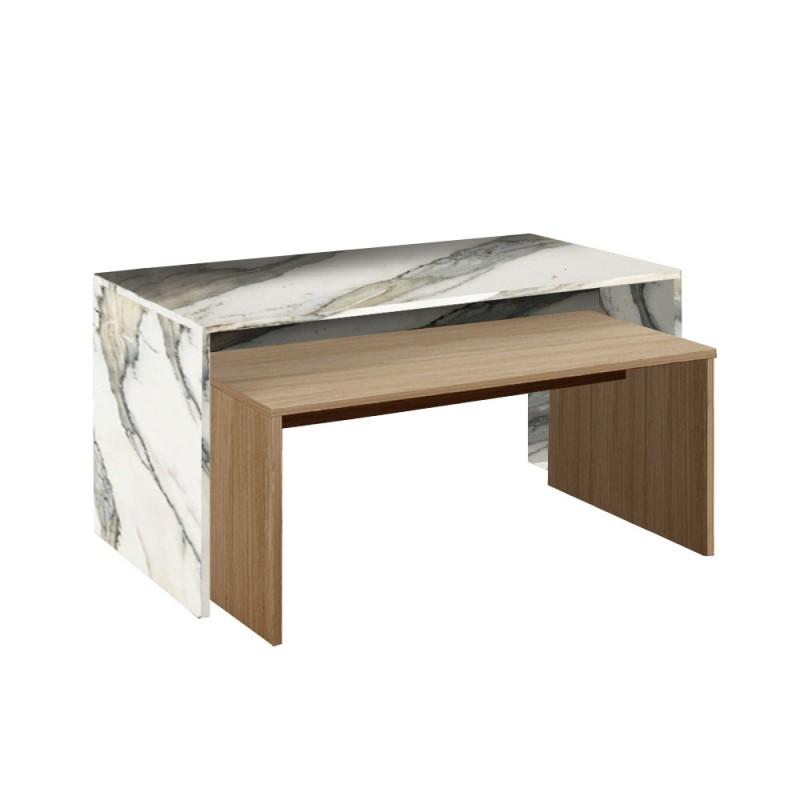 TUNUSIA COFFEE TABLE ARTISAN OAK ΛΕΥΚΟ ΜΕ ΟΨΗ ΜΑΡΜΑΡΟΥ 90x45x45cm