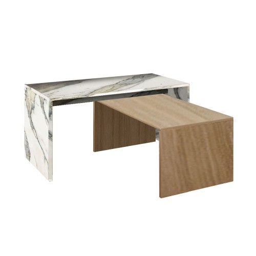 TUNUSIA COFFEE TABLE ARTISAN OAK ΛΕΥΚΟ ΜΕ ΟΨΗ ΜΑΡΜΑΡΟΥ 90x45x45cm