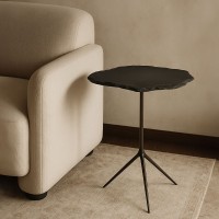 PIEDRA SIDE TABLE ΓΚΡΙ ΣΚΟΥΡΟ BRASS ANTIQUE 48x44x60cm