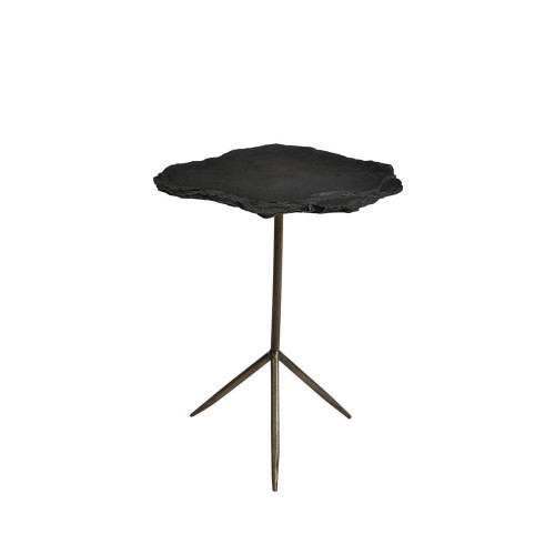 PIEDRA SIDE TABLE ΓΚΡΙ ΣΚΟΥΡΟ BRASS ANTIQUE 48x44x60cm