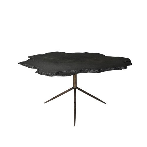 PIEDRA COFFEE TABLE ΓΚΡΙ ΣΚΟΥΡΟ BRASS ANTIQUE 94x82x45cm