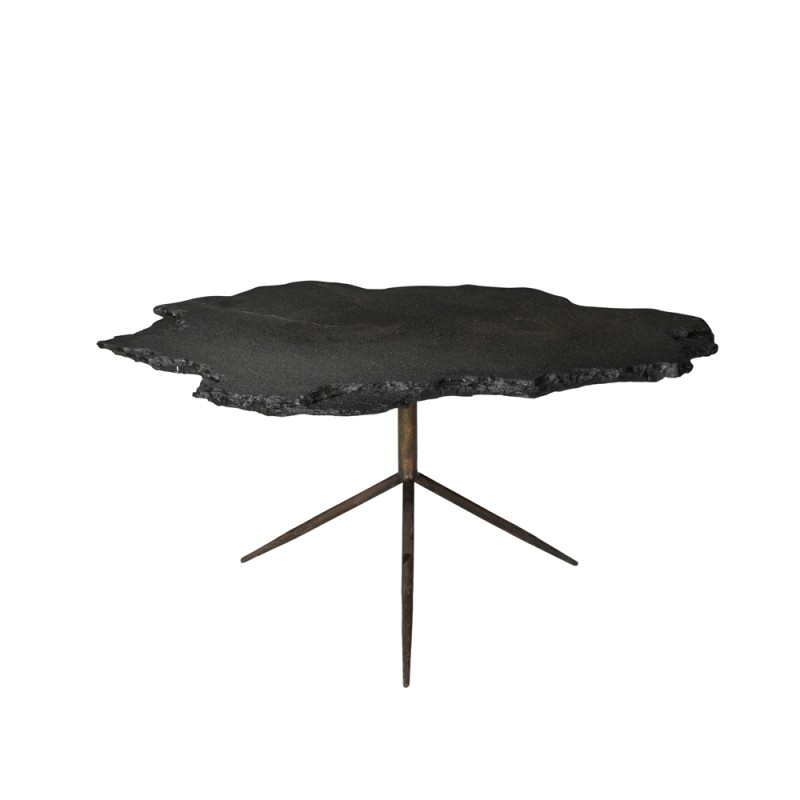 PIEDRA COFFEE TABLE ΓΚΡΙ ΣΚΟΥΡΟ BRASS ANTIQUE 94x82x45cm