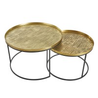 TOTALE COFFEE TABLE SET 2ΤΕΜ BRASS ANTIQUE ΜΑΥΡΟ 76x76x43.5cm