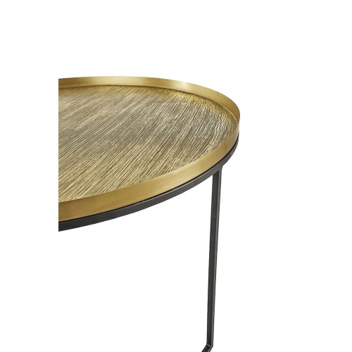 TOTALE COFFEE TABLE SET 2ΤΕΜ BRASS ANTIQUE ΜΑΥΡΟ 76x76x43.5cm
