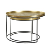 TOTALE COFFEE TABLE SET 2ΤΕΜ BRASS ANTIQUE ΜΑΥΡΟ 76x76x43.5cm