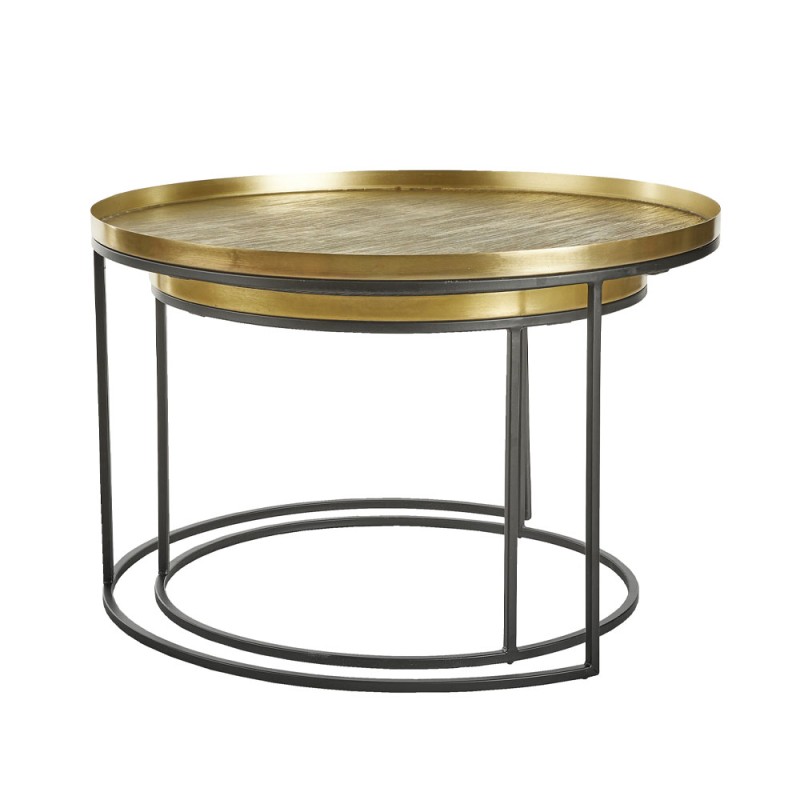 TOTALE COFFEE TABLE SET 2ΤΕΜ BRASS ANTIQUE ΜΑΥΡΟ 76x76x43.5cm