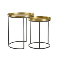 TOTALE SIDE TABLE SET 2ΤΕΜ BRASS ANTIQUE ΜΑΥΡΟ 49x49x56cm