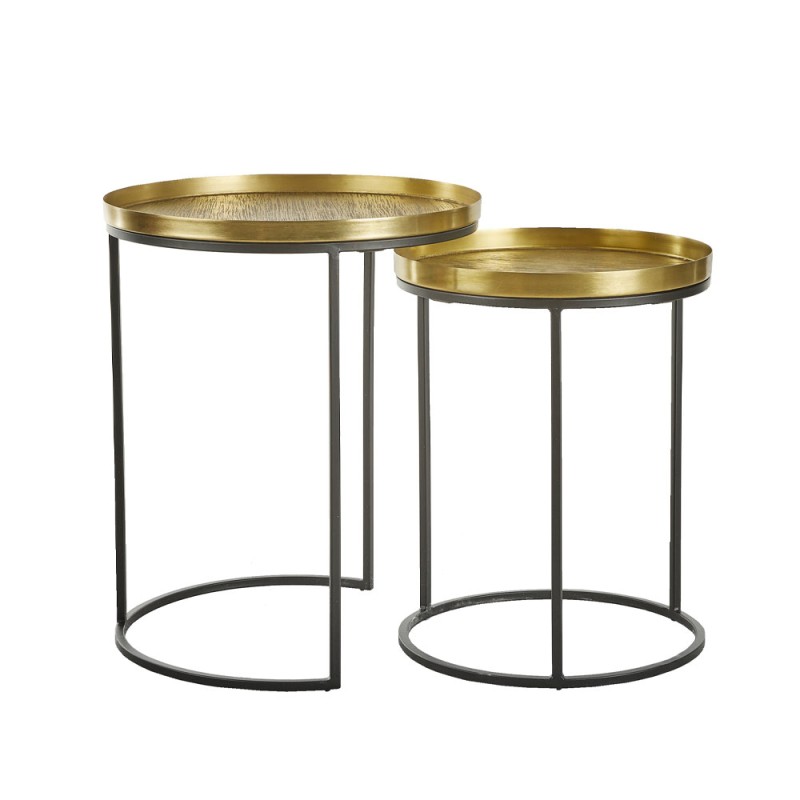 TOTALE SIDE TABLE SET 2ΤΕΜ BRASS ANTIQUE ΜΑΥΡΟ 49x49x56cm