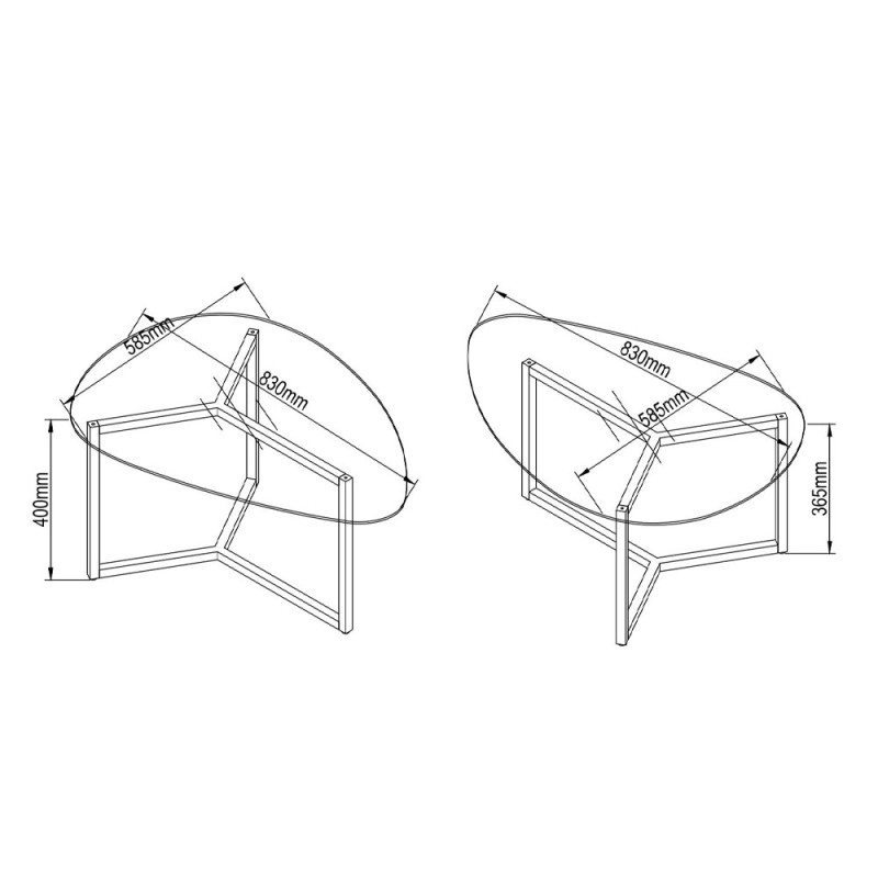 ROCKS COFFEE TABLE SET 2ΤΕΜ ΔΙΑΦΑΝΟ FUME ΜΑΥΡΟ 82x59x40cm