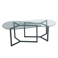 ROCKS COFFEE TABLE SET 2ΤΕΜ ΔΙΑΦΑΝΟ FUME ΜΑΥΡΟ 82x59x40cm