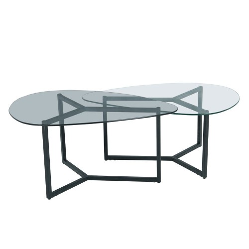 ROCKS COFFEE TABLE SET 2ΤΕΜ ΔΙΑΦΑΝΟ FUME ΜΑΥΡΟ 82x59x40cm