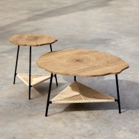 TREE COFFEE TABLE ΦΥΣΙΚΟ ΜΑΥΡΟ 80x80x42cm