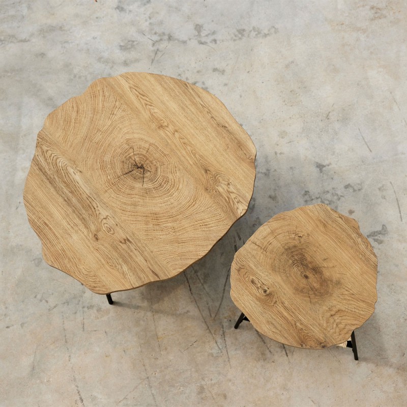 TREE COFFEE TABLE ΦΥΣΙΚΟ ΜΑΥΡΟ 80x80x42cm