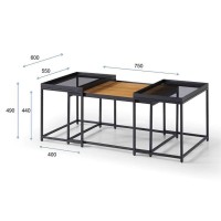 HARMONICA COFFEE TABLE SET 3ΤΕΜ ΦΥΣΙΚΟ ΦΙΜΕ ΜΑΥΡΟ 75x55x44cm