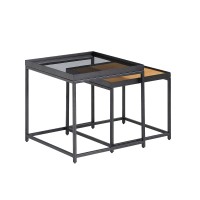HARMONICA SIDE TABLE SET 2ΤΕΜ ΦΥΣΙΚΟ ΦΙΜΕ ΜΑΥΡΟ 50x50x49cm