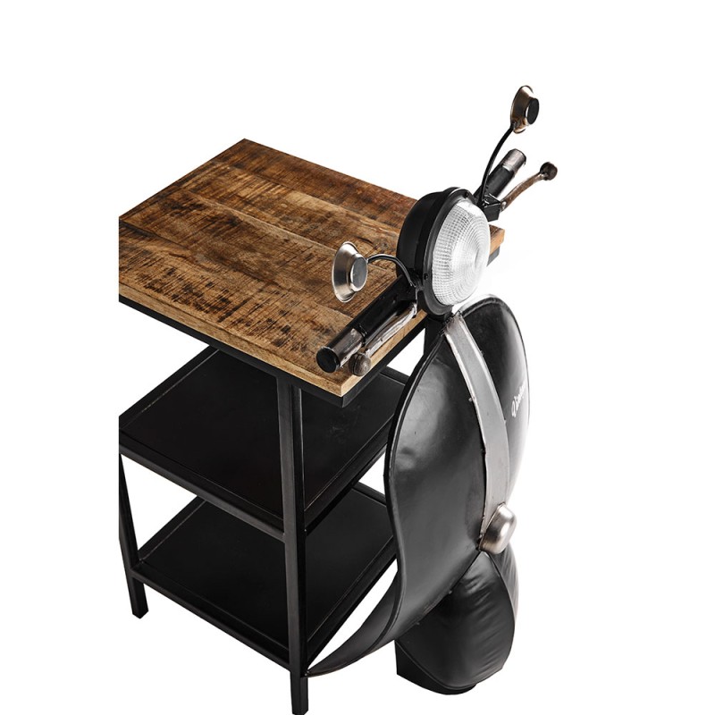 MINI VESPA SIDE TABLE ΜΕ ΡΑΦΙΑ ΜΑΥΡΟ ΑΣΗΜΙ ΦΥΣΙΚΟ 61x45x88cm