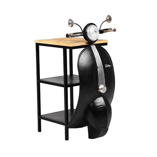 MINI VESPA SIDE TABLE ΜΕ ΡΑΦΙΑ ΜΑΥΡΟ ΑΣΗΜΙ ΦΥΣΙΚΟ 61x45x85.5cm