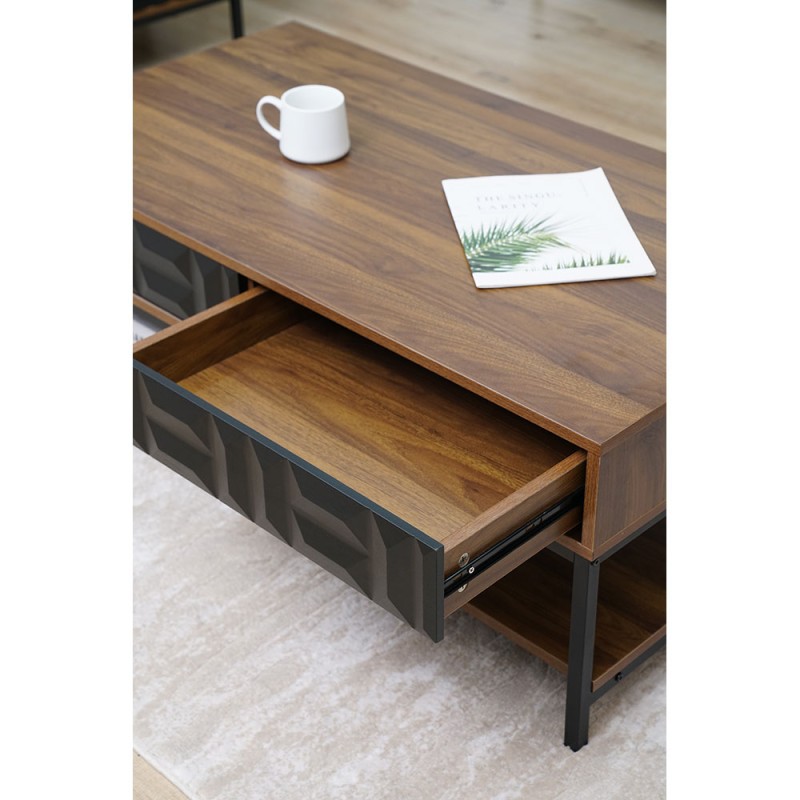 ZUMA COFFEE TABLE 2ΣΥΡΤΑΡΙΑ 3ΡΑΦΙΑ ΚΑΡΥΔΙ ΜΑΥΡΟ 111.5x60x44cm