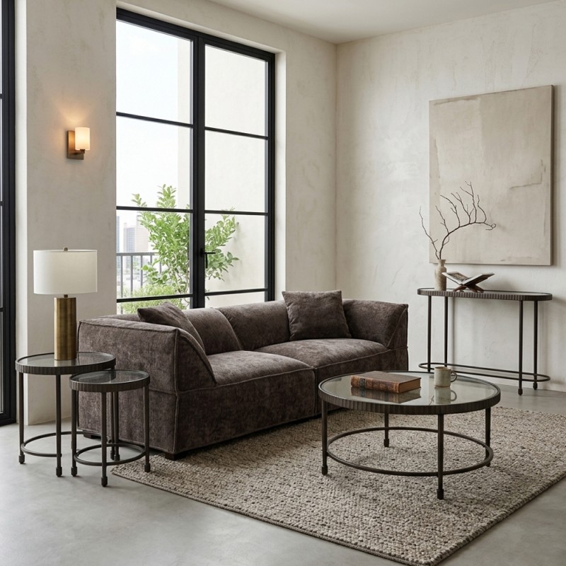 GRANAZ SIDE TABLE SET 2ΤΕΜ GUNMETAL 65x65x60cm