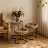 THASOS COFFEE TABLE SET 3ΤΕΜ ΦΥΣΙΚΟ ΜΑΥΡΟ 40x40x51cm